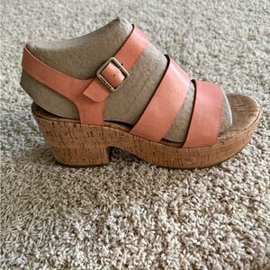 Kork-Ease Coral-Orange Leather Cork Platform Sandals